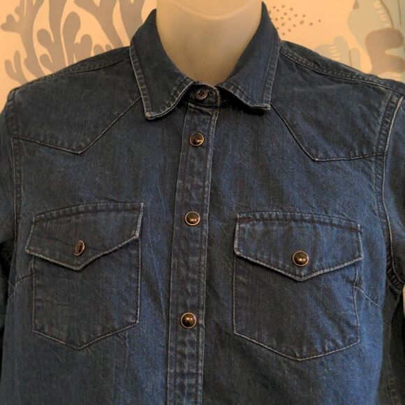 Gap 1969 100% Cotton Distressed Denim Shirt Sz XS - Picture 2 of 7